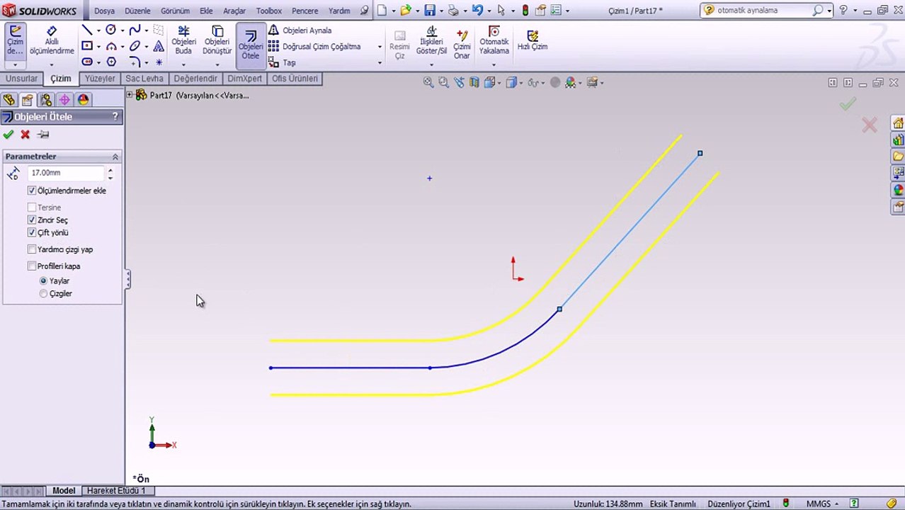objeleri öteleme solidworks teknik çizim