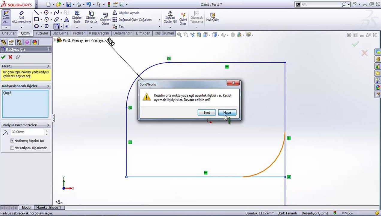 radyüs düzenleme solidworks teknik resim