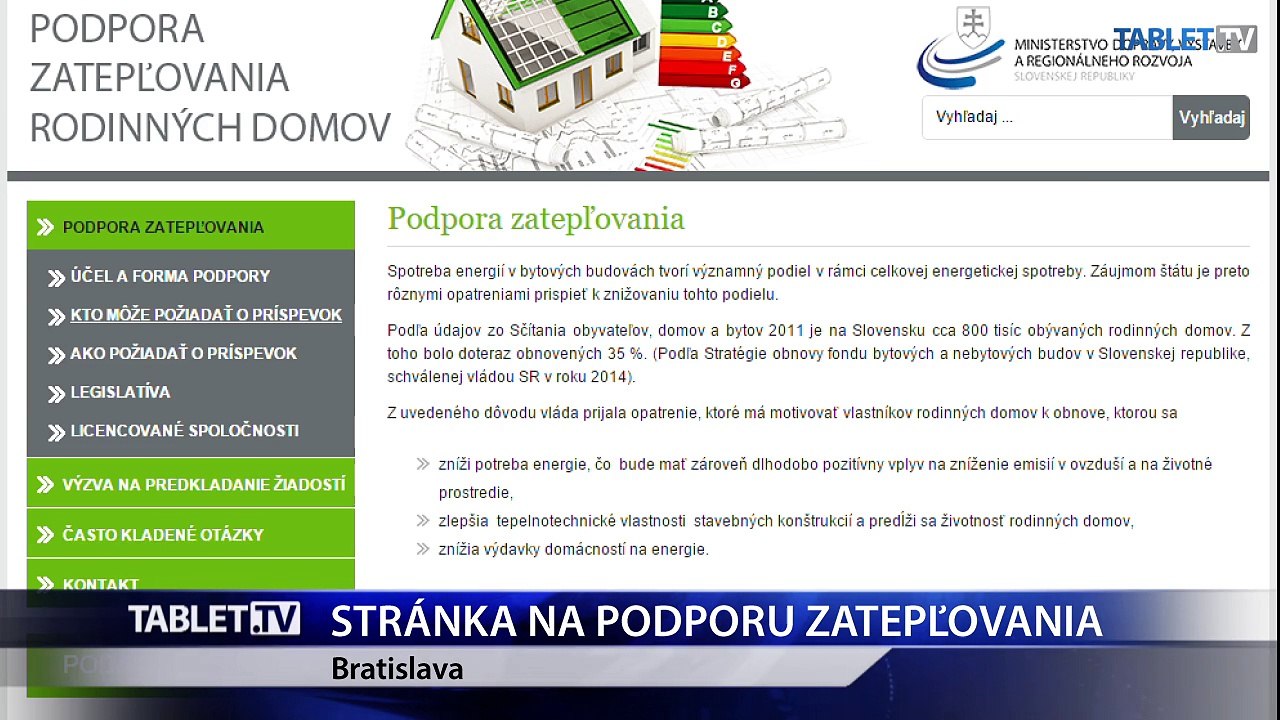 Štátom dotovaný program zatepľovania domov má vlastný web