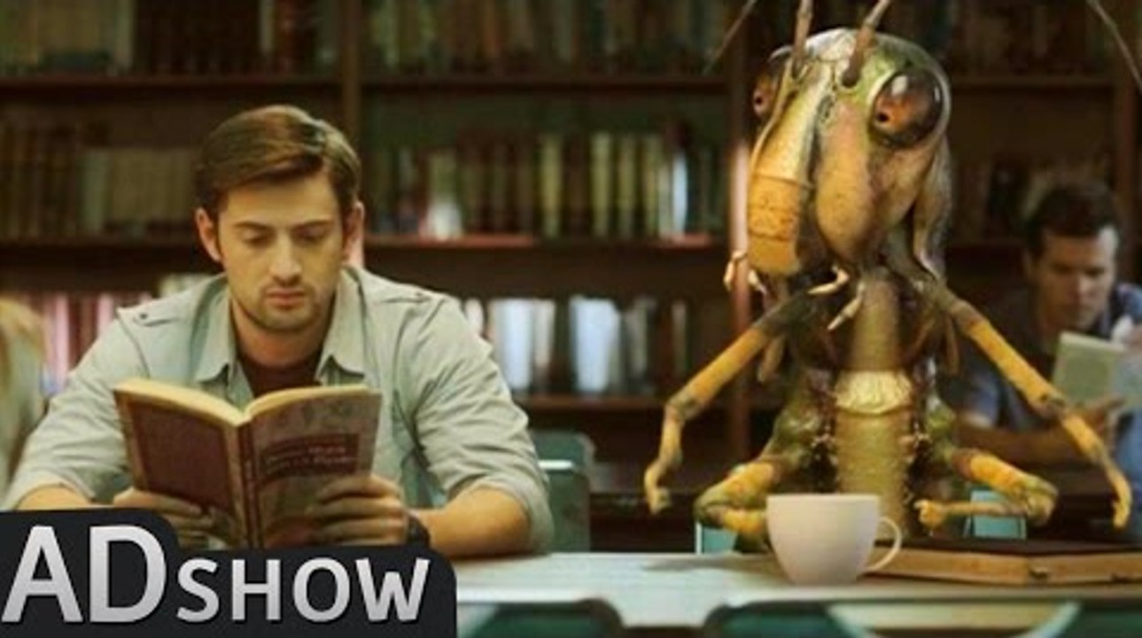 Strange friendship between man and grasshopper