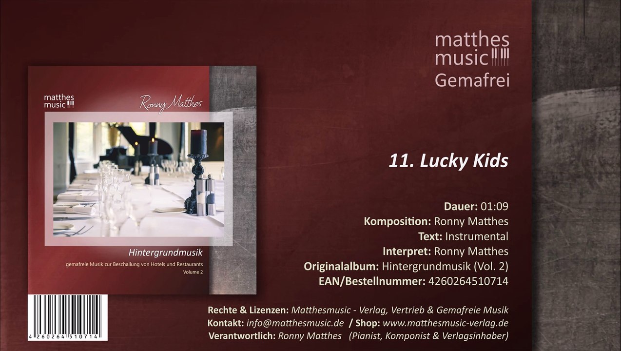 Lucky Kids - Gemafreie Klaviermusik (11/12) - CD: Hintergrundmusik zur Beschallung (Vol. 2)