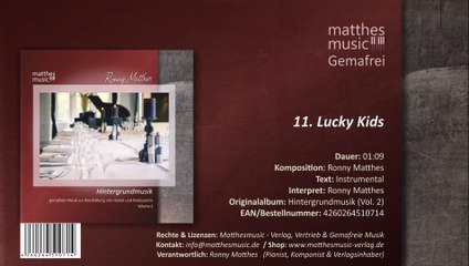 Lucky Kids - Gemafreie Klaviermusik (11/12) - CD: Hintergrundmusik zur Beschallung (Vol. 2)