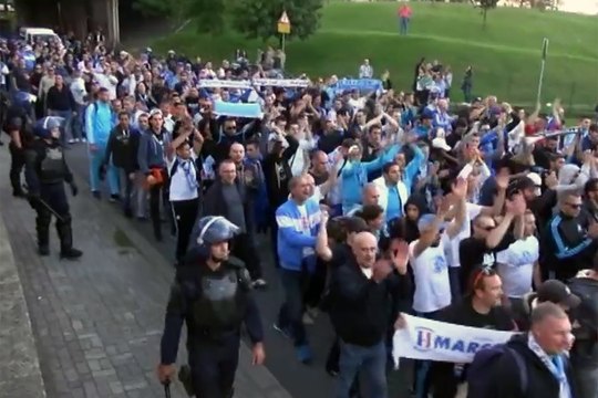 Le cortège des supporters olympiens à Braga