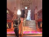 Model in wedding dress falls down and loses a shoe during the Ulster Bride Show 2013. Vide