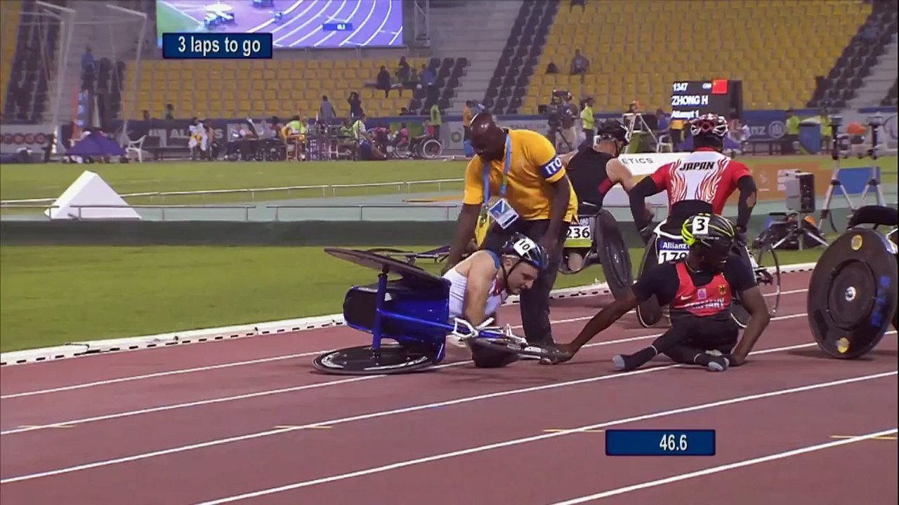 Mondiaux d'athlétisme handisport: un accident spectaculaire sur le 1500m