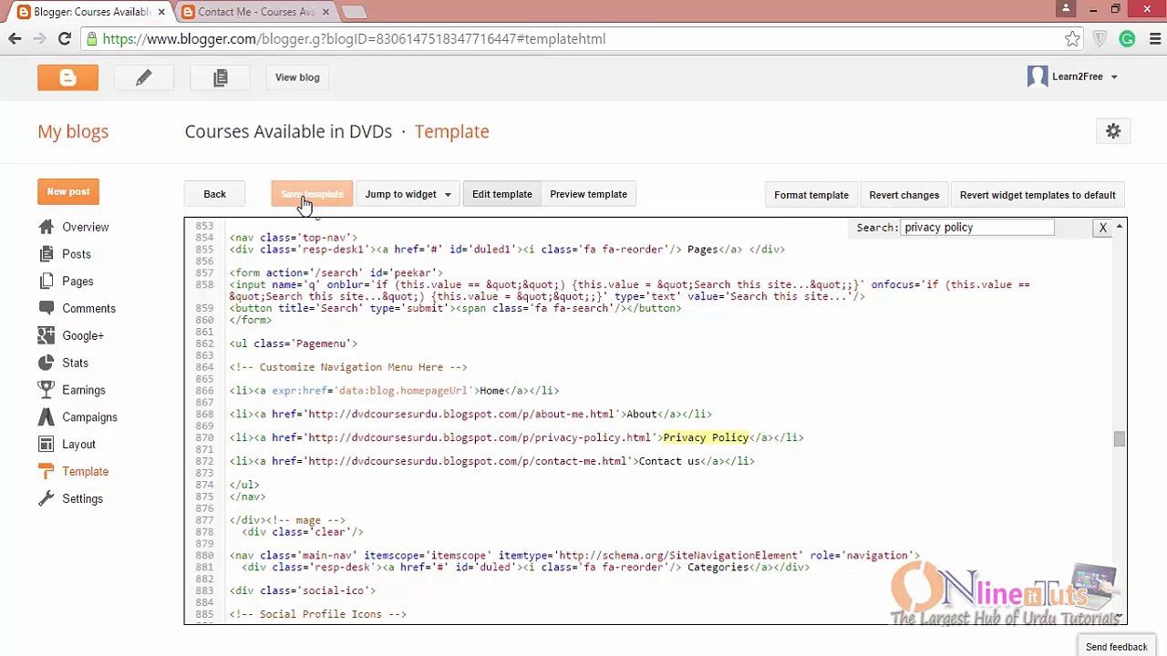Custom Blogger Template Tutorial in Urdu Part-02