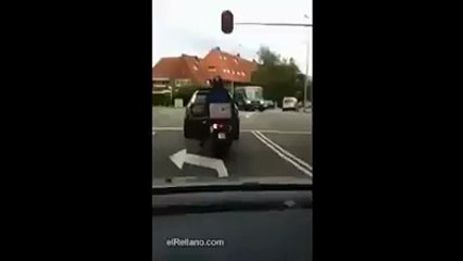 Sneaky thief steals a pizza from the delivery guy