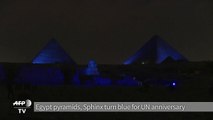 Egypt pyramids, Sphinx turn blue for UN anniversary