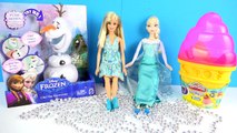 Elsa and Barbie build Olaf the Snowman and make Frozen PlayDoh Ice Cream Cone using Sweet
