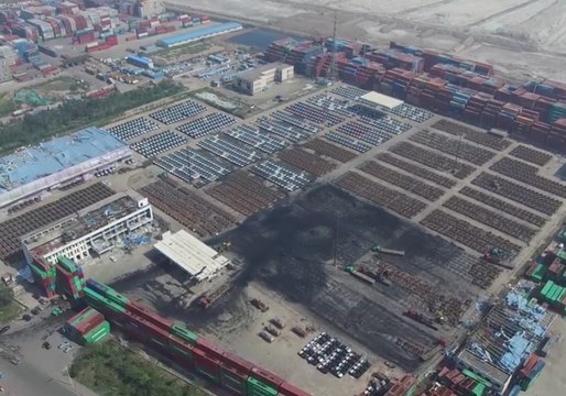 Drone Footage Shows Burnt Cars at Tianjin Blast Site