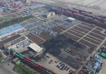 Drone Footage Shows Burnt Cars at Tianjin Blast Site