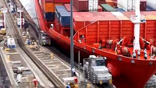 Containership colliding with Panama Canal Gates