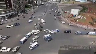 Drivers Navigate A Chaotic Intersection With No Traffic Lights In Ethiopia