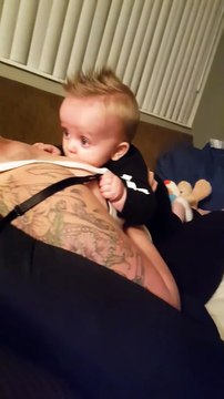 Baby boy hilariously plays with his Mom's Breast!! Motor Boating like a boss!