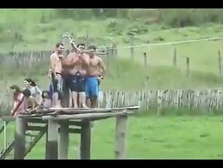 Fat guy doing a tyrosean traverse