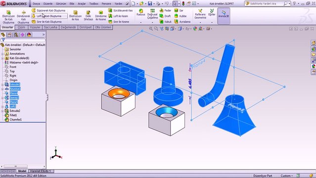 Solidworks 3d çizim ekstruzyon ile kesme