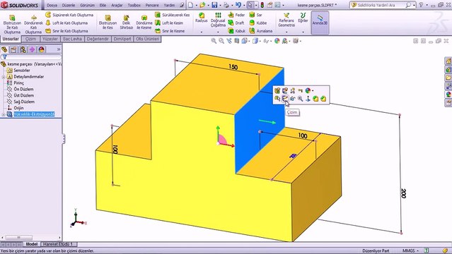 Solidworks 3d çizim loft ile kesme