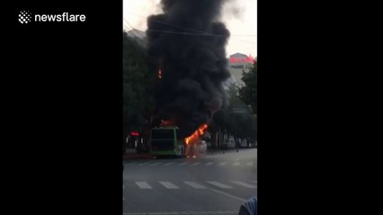 New-energy bus catches fire two months after going into service