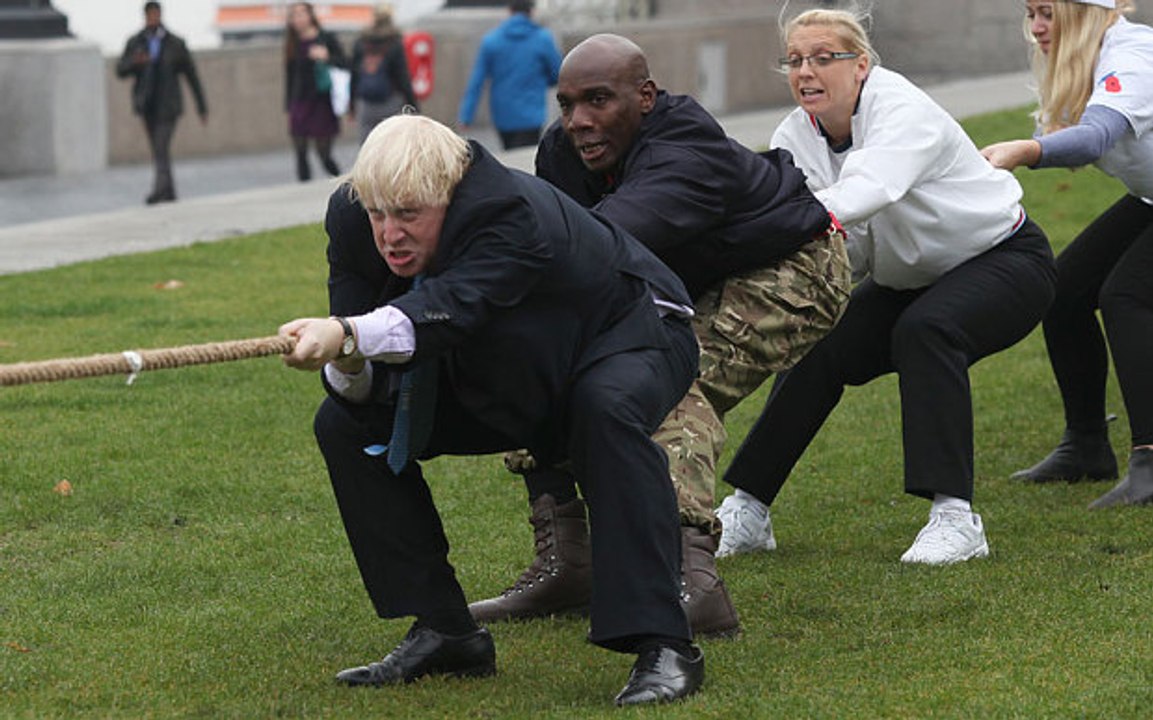 Boris Johnson takes a tumble in tug of war contest