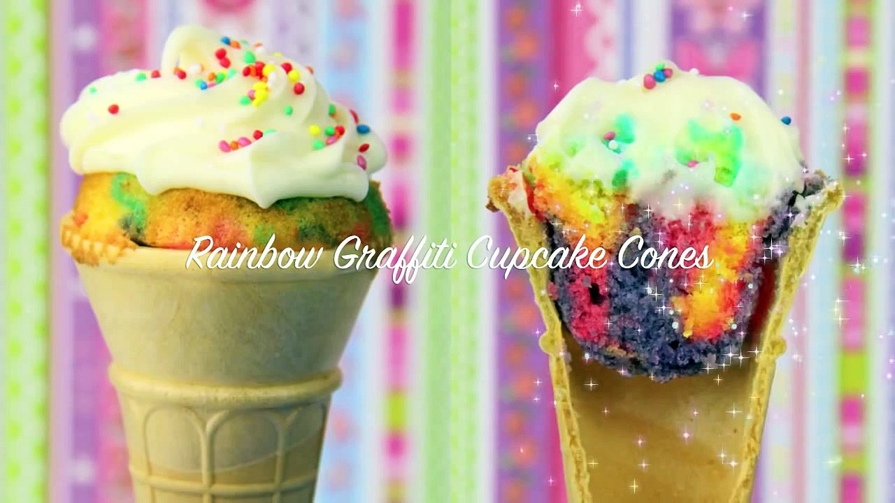 GRAFFITI RAINBOW CUPCAKE CONES Easy party treat kids baking on youtube