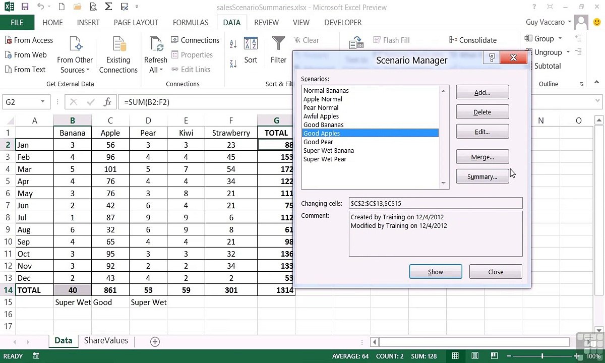 MS Excel - Producing A Summary Of Scenarios - 08-05