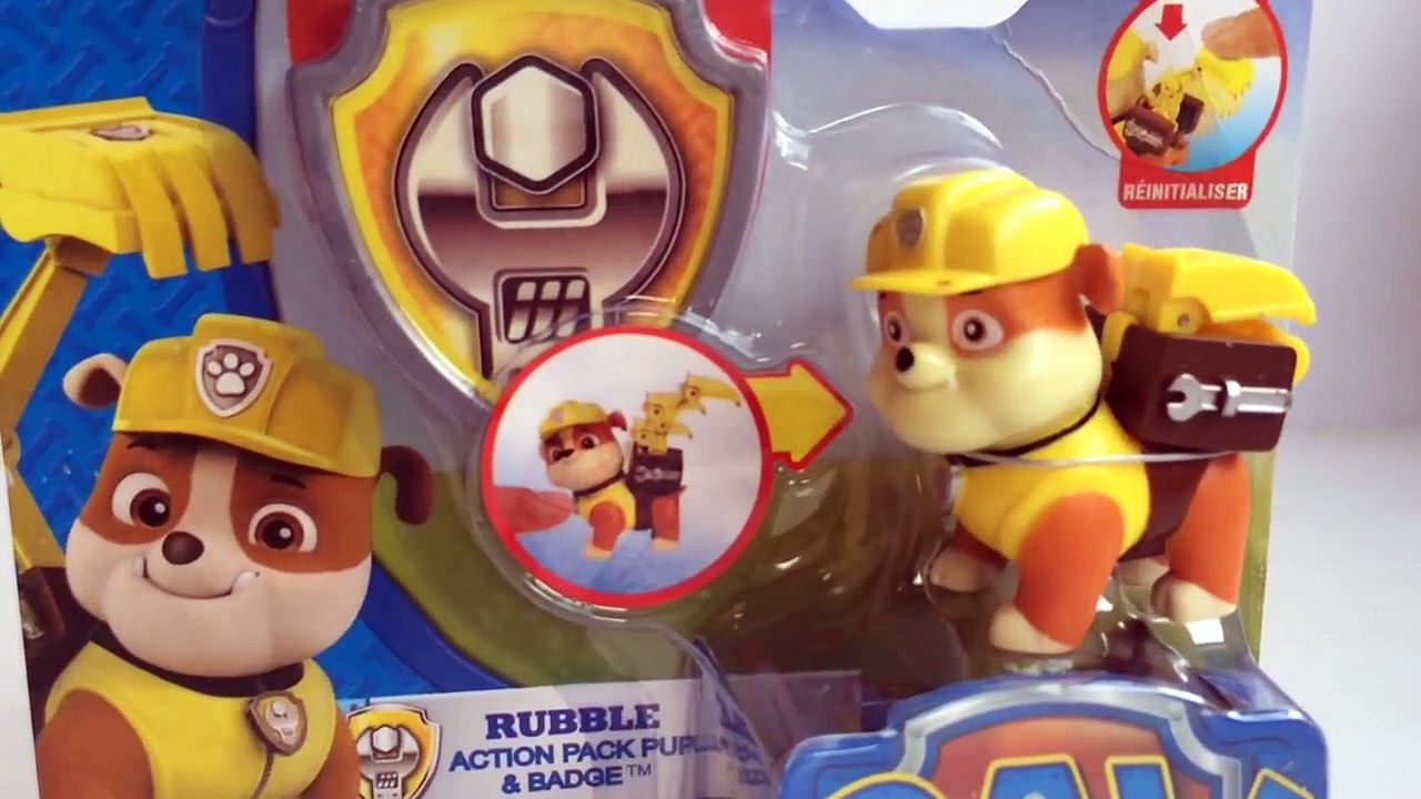 Paw Patrol Rubble Action Pack Pup and Badge Nickelodeon - Unboxing Demo Review