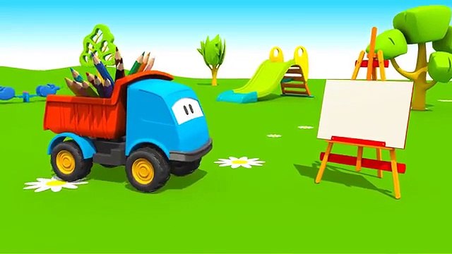 Kids 3D Childrens Construction Cartoons 14 - Leo PAINTS a LOADER! ( )