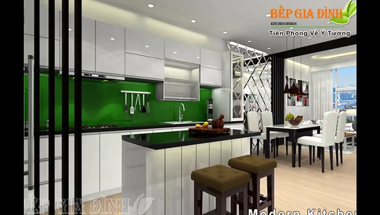 Thiết kế tủ bếp màu xanh cho không gian thoáng mát - Bếp Gia Đình