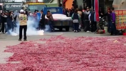 Dramatic firecracker explosion at opening ceremony in China