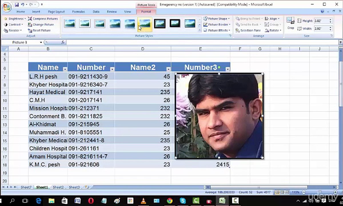 007 Ms Excel Inset menu in Urdu and Hindi