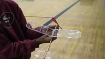 Indoor flight of rubber band powered airplane