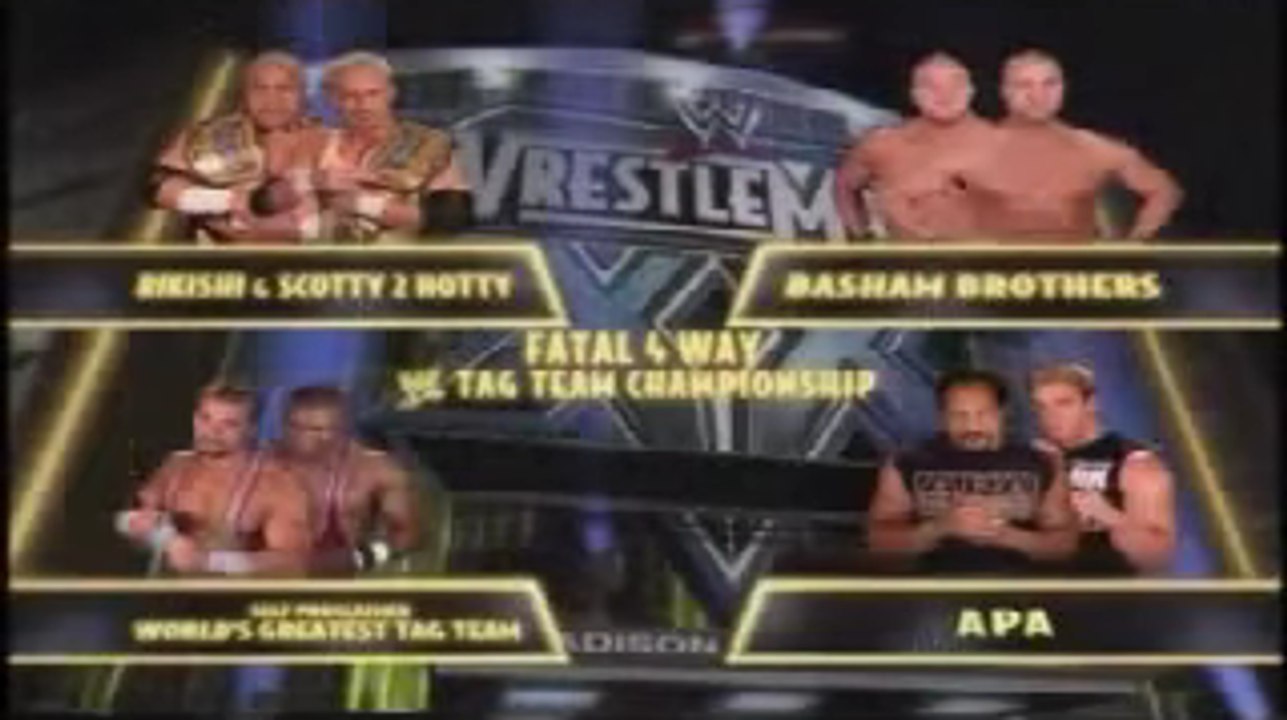 Charlie Haas and Shelton Benjamin vs Rikishi and Scotty 2 Hotty vs Basham Brothers vs Bradshaw and Faarooq Fatal Four Way Tag Team Match WWE Tag Team Championship WrestleMania XX