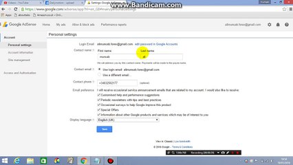 How  to Change Personal settings on your  Adsense Account