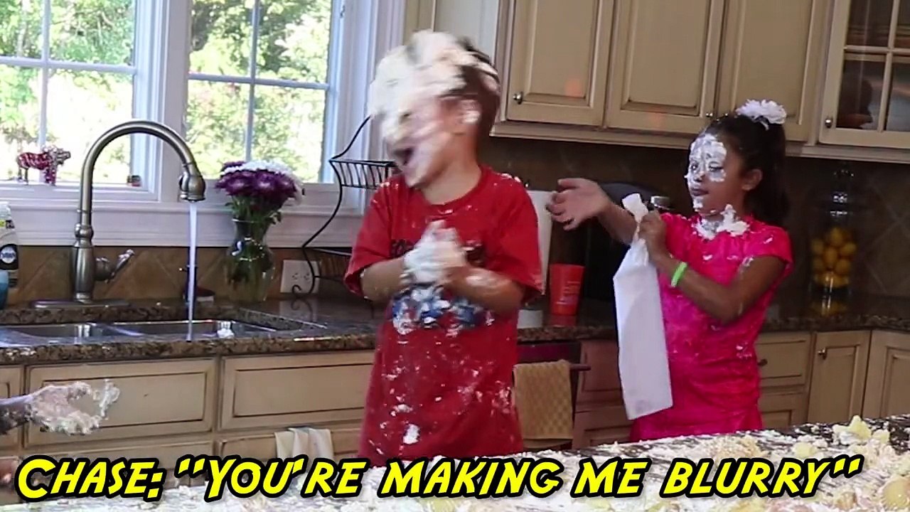 CRAZY INDOOR CUPCAKE FOODFIGHT! Attack of the Frosting! (FUNnel Vision Kids Get Messy Part 2)