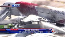 Pilots on another aircraft noticed fuel leaking from Dynamic Airways plane before fire sta