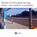 Woman in china gets her bag stolen.Her reaction is priceless