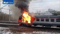 Commuters Flee Train After It Bursts Into Flames in Moscow