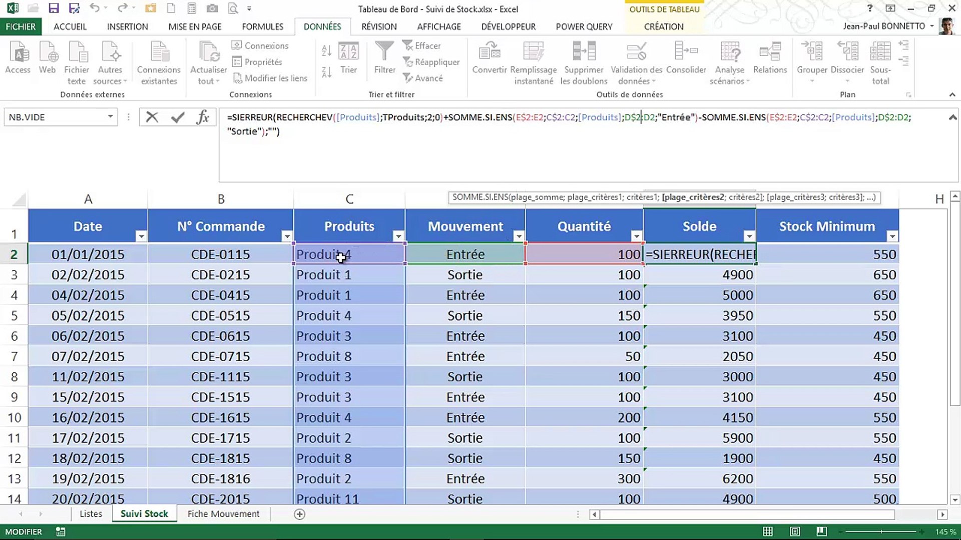 Excel - Créer Tableau de Bord de suivi de Stock - Vidéo Dailymotion