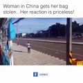 woman in china gets her bag stolen(female reaction is awesome)