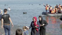 Lesvos, Greece. 20 boats with refugees arrive within 20 minutes