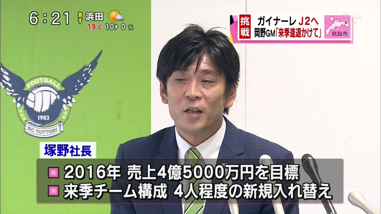 サッカーＪ３　ガイナーレ鳥取　会見で来季構想