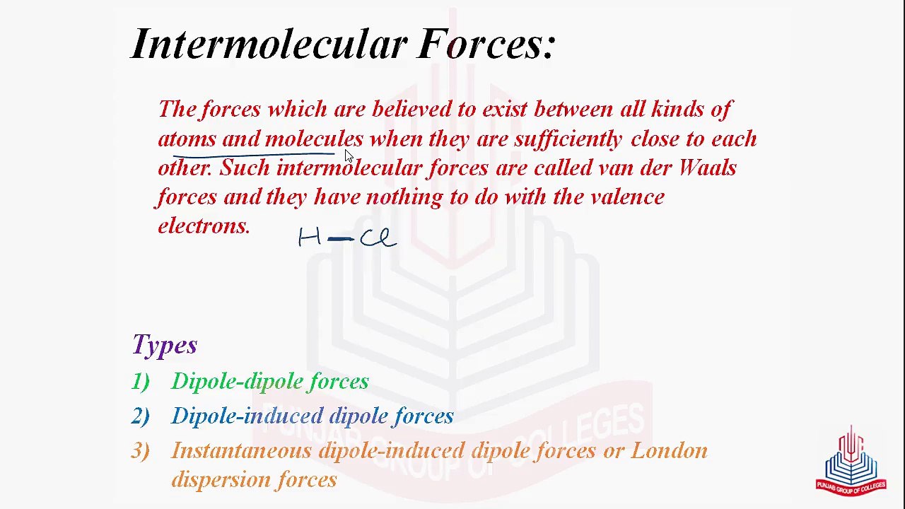 Intermolecular forces ( Dipole-dipole forces &  Dipole-induced dipole forces )