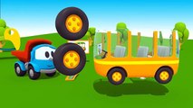 Toy Trucks - LEO JUNIOR builds a BUS! Kid's 3D Educational Construction Cartoons for Children