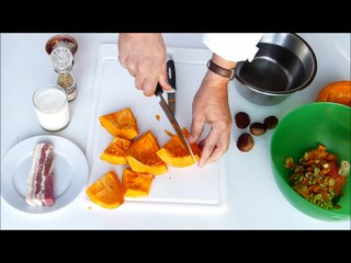 Soupe de potimarron aux châtaignes et aux lardons