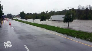 Semi Truck Drives Through Flooded Street | No F's Given