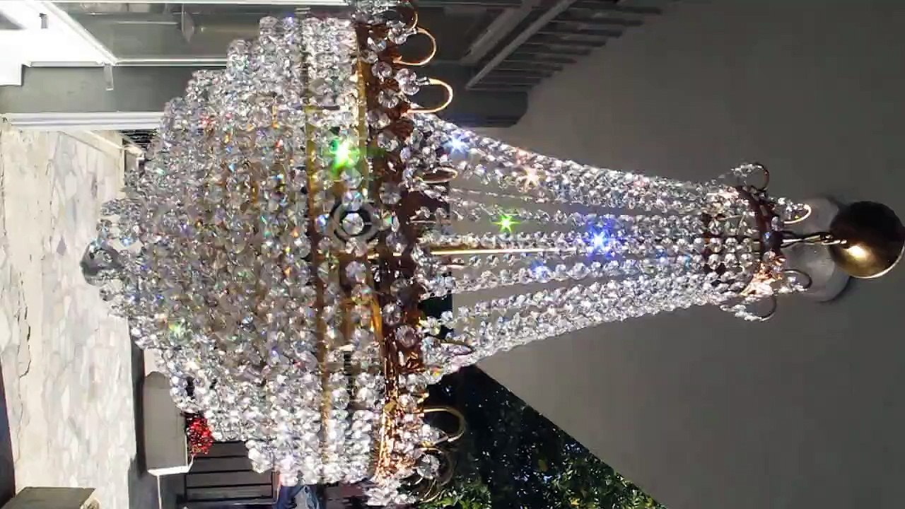 Antique Big Basket Style Brass Strass Swarovski Crystal Chandelier 1940s 19"in