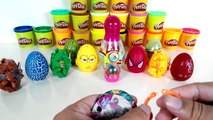 Play Doh Kinder SURPRISE Eggs lets cars disney Toys minions dinosaur kitty spiderman spong