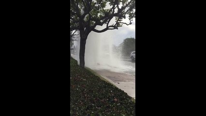 Truck hits fire hydrant causing huge eruption of water