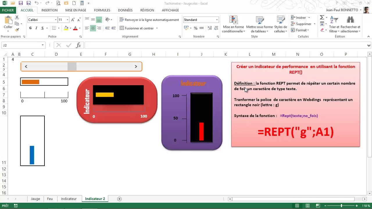 Excel - Créer un Indicateur de performance avec la fonction Rept()