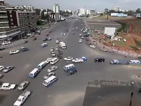 Drivers Navigate A Chaotic Intersection With No Traffic Lights In Ethiopia